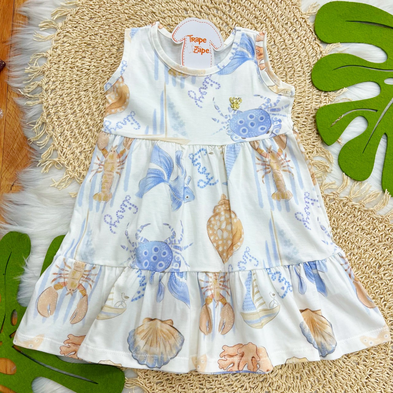 Vestido Oceano - Off White e Azul